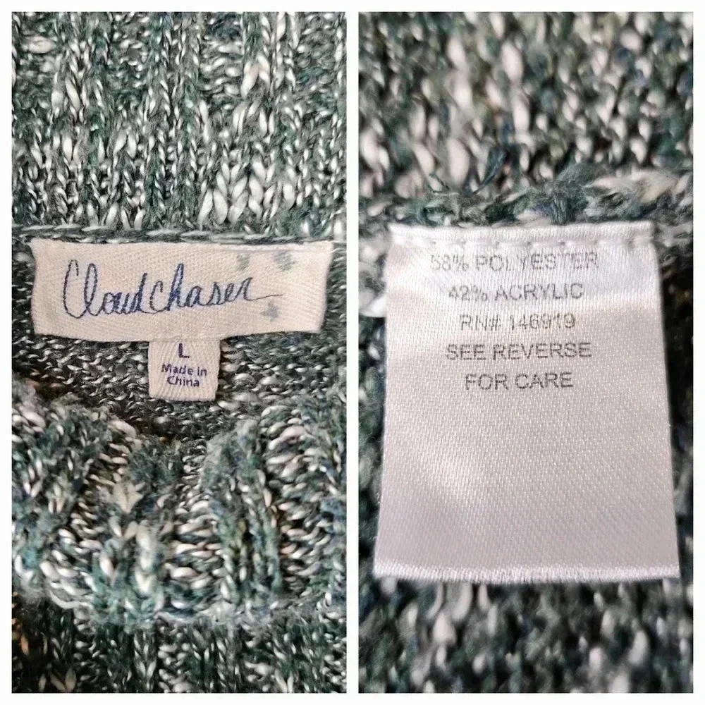 Women's Hunter Green White Speckled Cowl Neck Balloon Sleeve Sweater Cabincore L - Picture 7 of 8